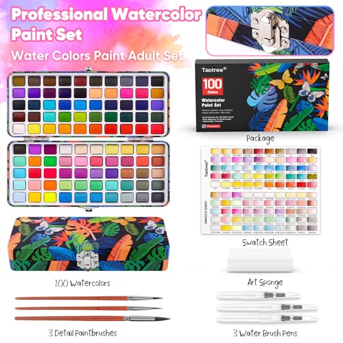 Taotree Watercolor Paint Set 100 Colors, Art Supplies Watercolors Kit Travel Water Colors with 3 Paints Brushes, Crafts Painting Supplies, Drawing Christmas Gifts for Teens Girls Boys Adults Artists - Image 3