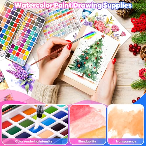 Taotree Watercolor Paint Set 100 Colors, Art Supplies Watercolors Kit Travel Water Colors with 3 Paints Brushes, Crafts Painting Supplies, Drawing Christmas Gifts for Teens Girls Boys Adults Artists - Image 5