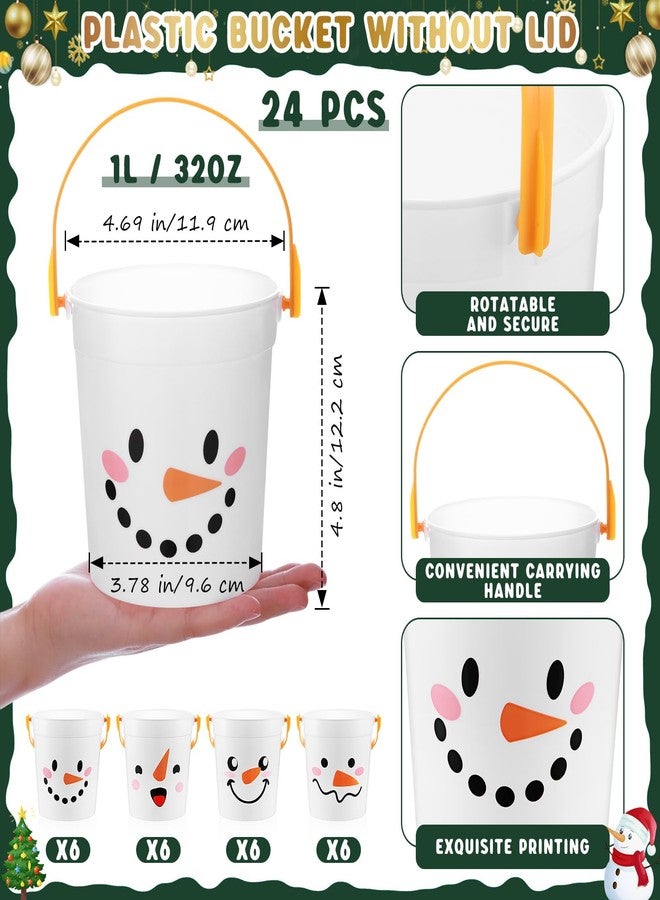 meekoo 24 Pack Christmas Buckets for Gifts Snowman Plastic Buckets with Handles 4.69 x 3.78 x 4.8 Inch Cute Snowman Candy Pails Home Toy Baskets for Xmas Winter Party Favors Supplies - Image 2