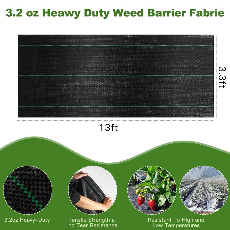 HANWRAPS 3.3FTÃ—13FT Weed Barrier Fabric,Landscape Fabric, 3.2oz Weed Barrier Fabric Heavy Duty,Weed Control Garden Cloth,Woven Geotextile Fabric for Garden Beds, Underlayment, Commercial Driveway - Image 2