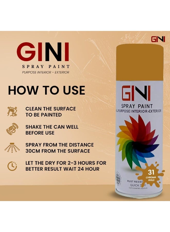 GINI All-Purpose Spray Paint - 450 ML - Rust - Fast Quick Dry Paint, All Weather Rust-Resistant Interior & Exterior Acrylic Paint (Pack of 1) - Image 2