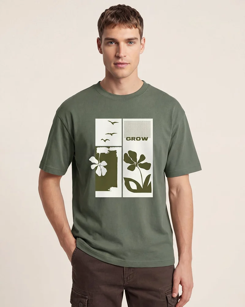 NOBERO Graphic Print Oversized T-Shirt for Men