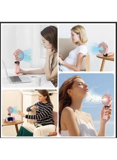 Necomi Handheld Misting Fan 3 In 1 Personal Fan With Water Tank Misting Double Nozzle Design 6 Speed Strong 180°Foldable Power Display Usb Charging Can Hang Neck Mobile Phone Holder For Outdoors Pink  - Image 5