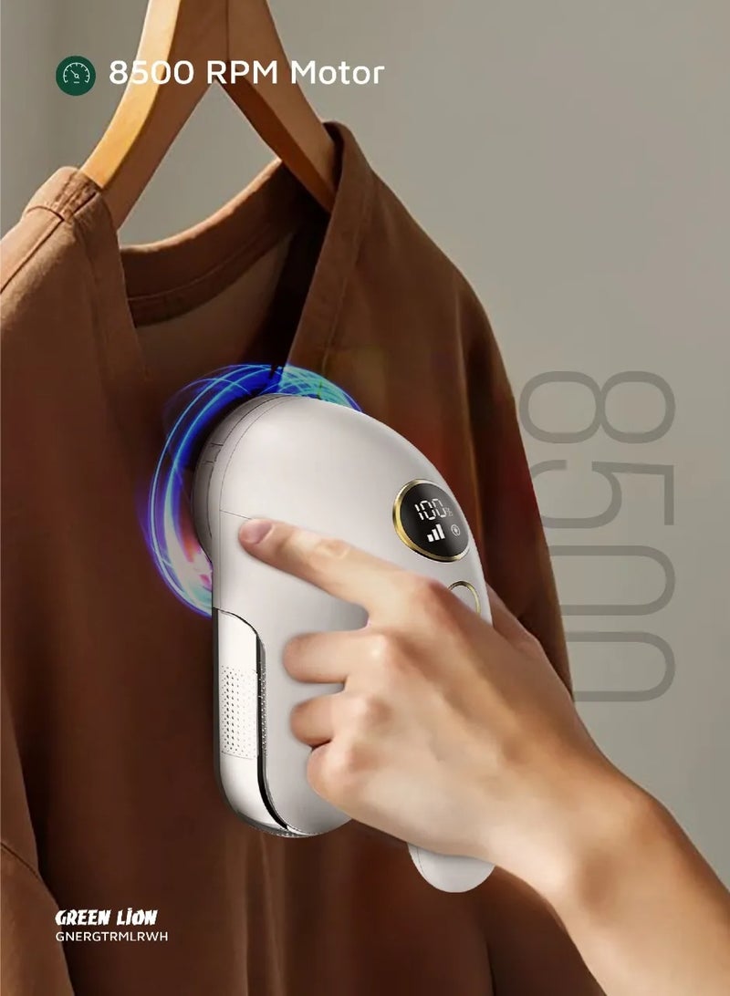 GREEN LION ErgoTrim Digital Fabric Electric Lint Remover with USB Rechargeable & Working Time 3 hrs / Speed Gear 3 Levels / Lint Bin 110 ml / Comfortable Handgrip /Max Range: 8500 RPM - White - Image 5