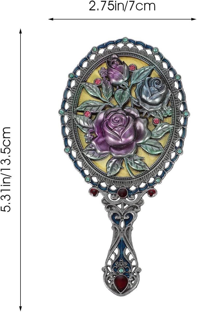 Compact Retro Makeup Mirror Comb Set Antique Zinc Alloy Rose Pattern Handheld Vanity Accessories for Daily Use - Image 2