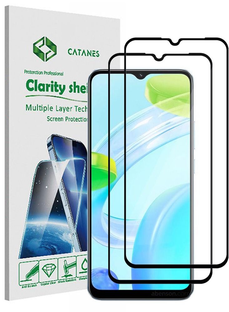 CATANES 2 Pack For Realme C30 Screen Protector Tempered Glass Full Glue Back - Image 1