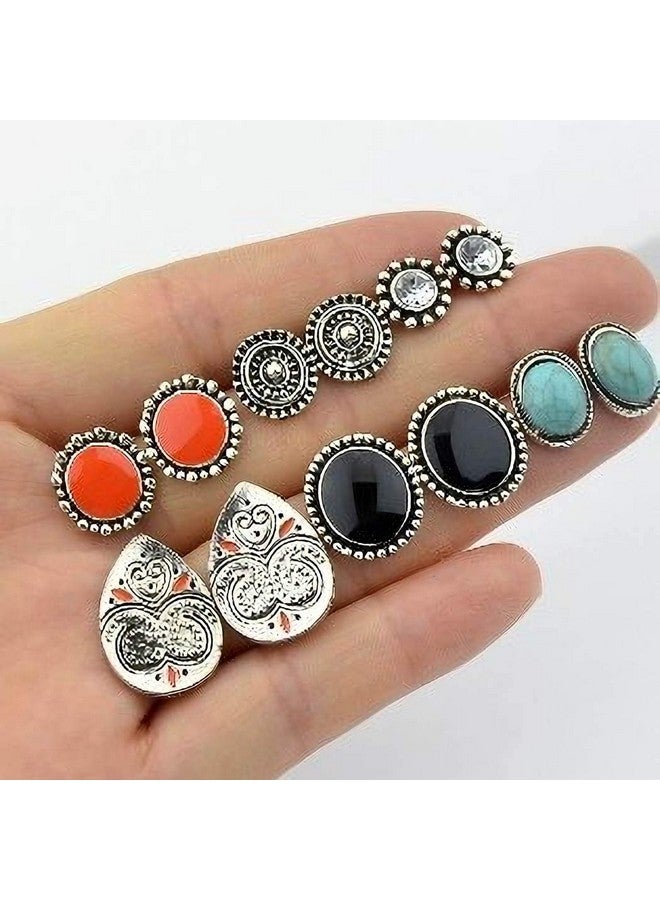 هالوتي مجموعة من 6 أزواج من الأقراط الفيروزية البوهيمية الملونة العتيقة أقراط الهالوين للنساء والفتيات - Image 1