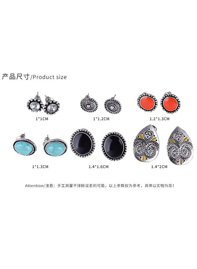 هالوتي مجموعة من 6 أزواج من الأقراط الفيروزية البوهيمية الملونة العتيقة أقراط الهالوين للنساء والفتيات - Image 2