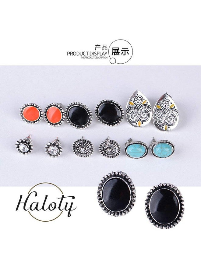 هالوتي مجموعة من 6 أزواج من الأقراط الفيروزية البوهيمية الملونة العتيقة أقراط الهالوين للنساء والفتيات - Image 4