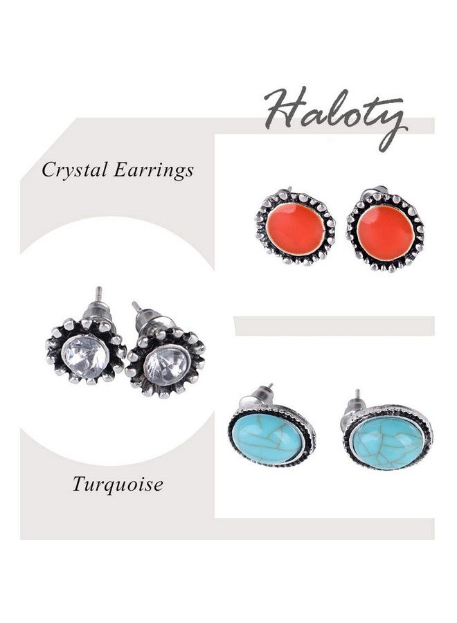 هالوتي مجموعة من 6 أزواج من الأقراط الفيروزية البوهيمية الملونة العتيقة أقراط الهالوين للنساء والفتيات - Image 3