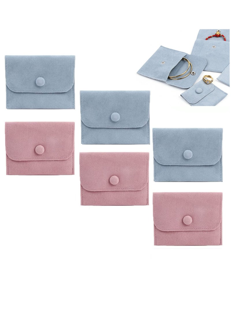 Premium Velvet Jewelry Storage Pouch Set - 6 Pcs Gift Bags for Bracelets, Necklaces, Earrings, Rings, Pendants, Brooches, Watches (Pink + Blue) - Perfect for Organizing Small Items - Image 1