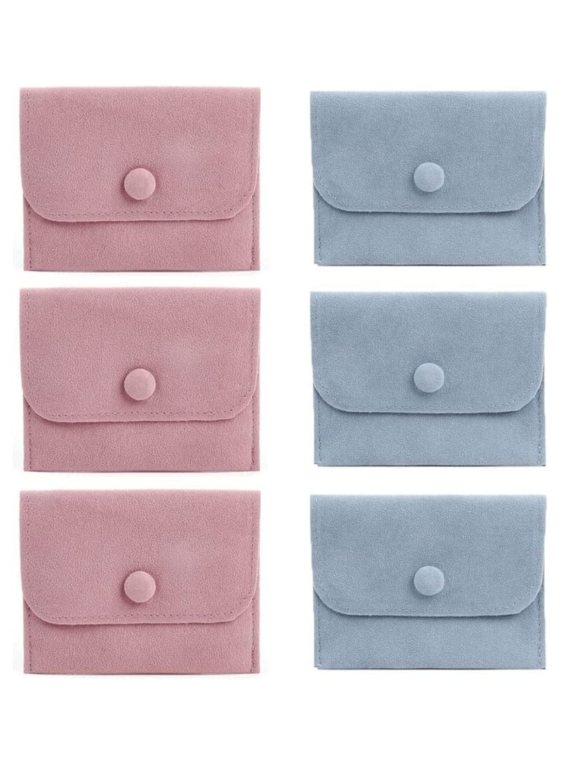 Premium Velvet Jewelry Storage Pouch Set - 6 Pcs Gift Bags for Bracelets, Necklaces, Earrings, Rings, Pendants, Brooches, Watches (Pink + Blue) - Perfect for Organizing Small Items - Image 3