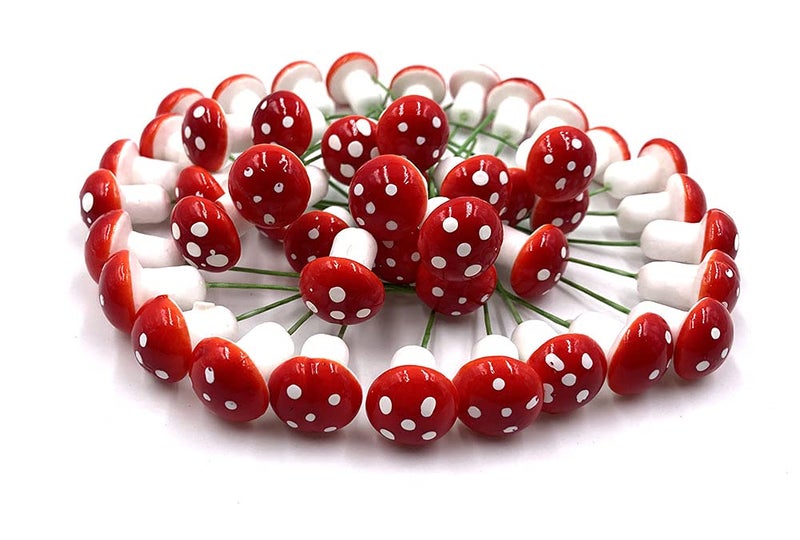 Aliotech 50 Pieces Mini Mushroom Miniatures Artificial Garden Fairy Bonsai Plant Pot Resin Craft Decoration for Home DIY Micro Landscape Decor (Red) - Image 2