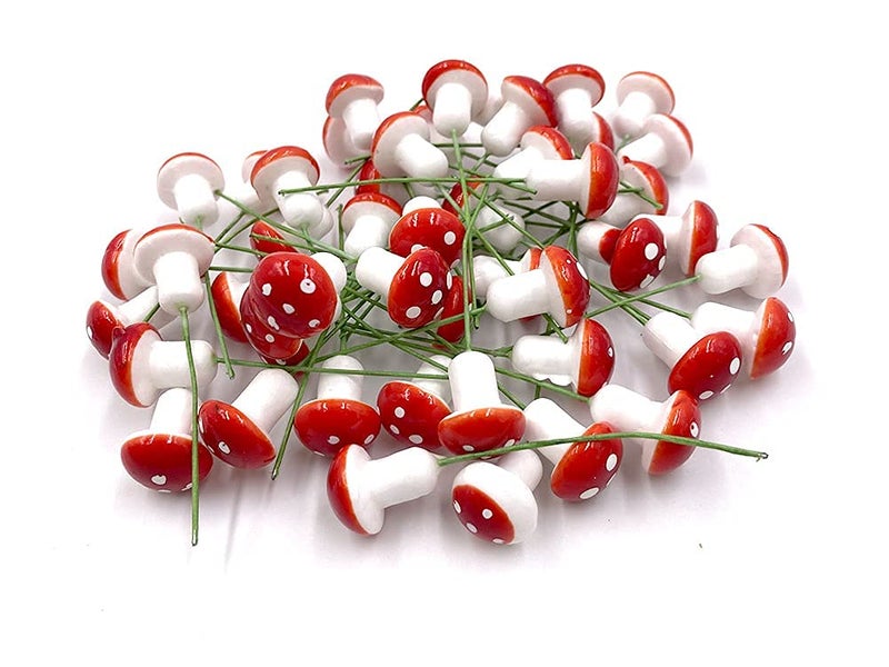 Aliotech 50 Pieces Mini Mushroom Miniatures Artificial Garden Fairy Bonsai Plant Pot Resin Craft Decoration for Home DIY Micro Landscape Decor (Red) - Image 3