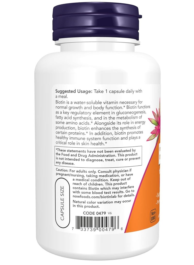 NOW Supplements, Biotin 10 mg (10,000 mcg), Extra Strength, Energy Production, 120 Veg Capsules