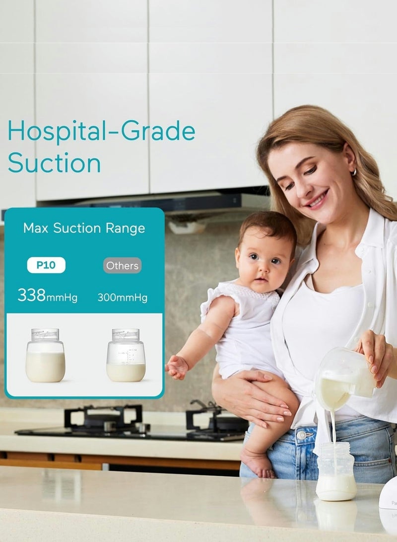 Paruu P10 Hands-Free Breast Pump Wearable, 338mmHg Strong Suction, Low Noise, 4 Modes & 9 Levels, Electric Breast Pump Portable, Smart Display, 19/21/24/28mm Insert Accessories, 2 Pack - Image 3
