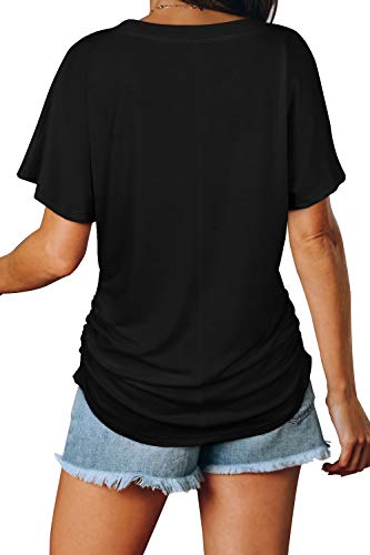 WIHOLL Womens Summer Tops Loose Fit Short Sleeve V Neck T Shirts Business Casual Outfits Cute Oversized Tshirts Plus Size Beach Vacation Clothes 2025 Black XXL - Image 4