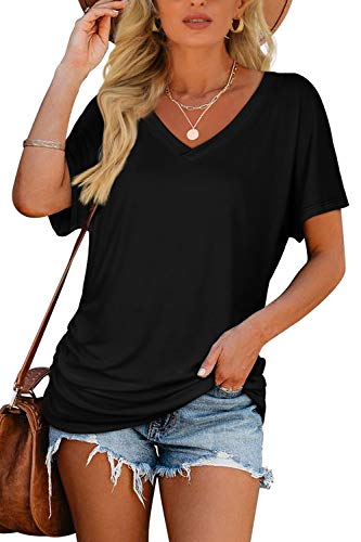 WIHOLL Womens Summer Tops Loose Fit Short Sleeve V Neck T Shirts Business Casual Outfits Cute Oversized Tshirts Plus Size Beach Vacation Clothes 2025 Black XXL - Image 2