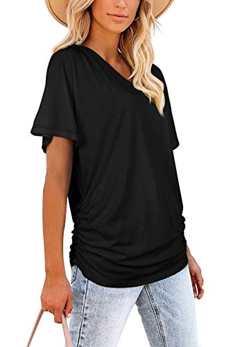 WIHOLL Womens Summer Tops Loose Fit Short Sleeve V Neck T Shirts Business Casual Outfits Cute Oversized Tshirts Plus Size Beach Vacation Clothes 2025 Black XXL - Image 3