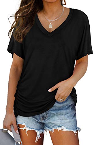 WIHOLL Womens Summer Tops Loose Fit Short Sleeve V Neck T Shirts Business Casual Outfits Cute Oversized Tshirts Plus Size Beach Vacation Clothes 2025 Black XXL - Image 5