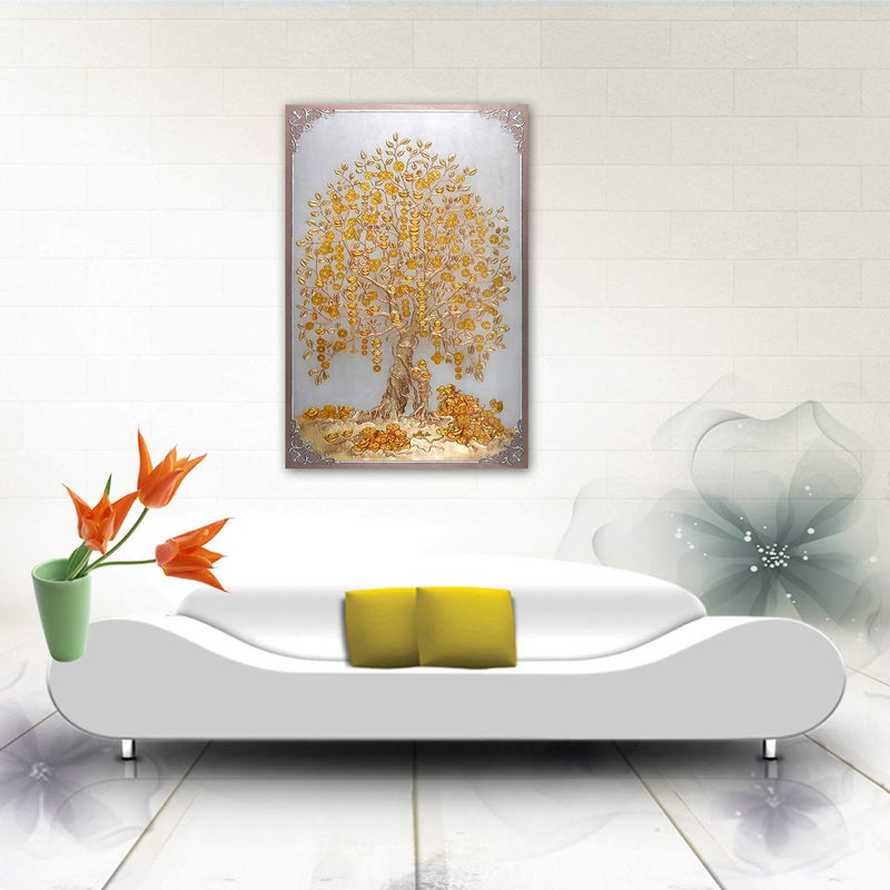 Dharvika Innovations Beautiful Golden Tree Painting Sparkle Coated Self Adhesive Wallpaper Without Frame Digital Reprint 24 inch x 36 inch Painting - Image 3