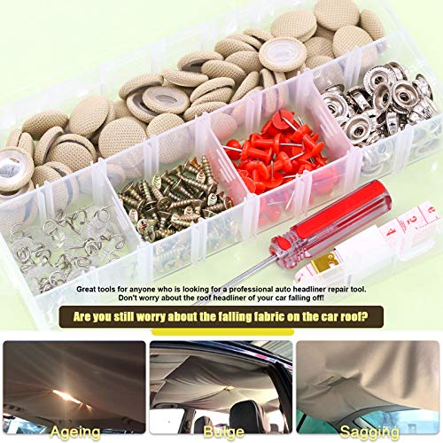 Mardatt 152Pcs Car Headliner Repair Kit with Headliner Repair Button Auto Roof Repair Snap Rivets and Installation Tool for Fixing Car Interior Ceiling Sagging Headliner for All Cars (Beige) - Image 3
