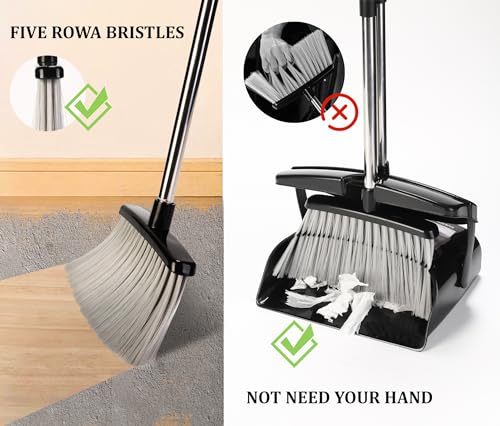 Beimu Broom and Dustpan Set for Home with Lid Indoor Upright Dustpan Broom and Dustpan Set Combo Dust Pan with Long Handle Apartment Household Essentials for New Home Angle Broom Sweeping Office Kitchen - Image 2