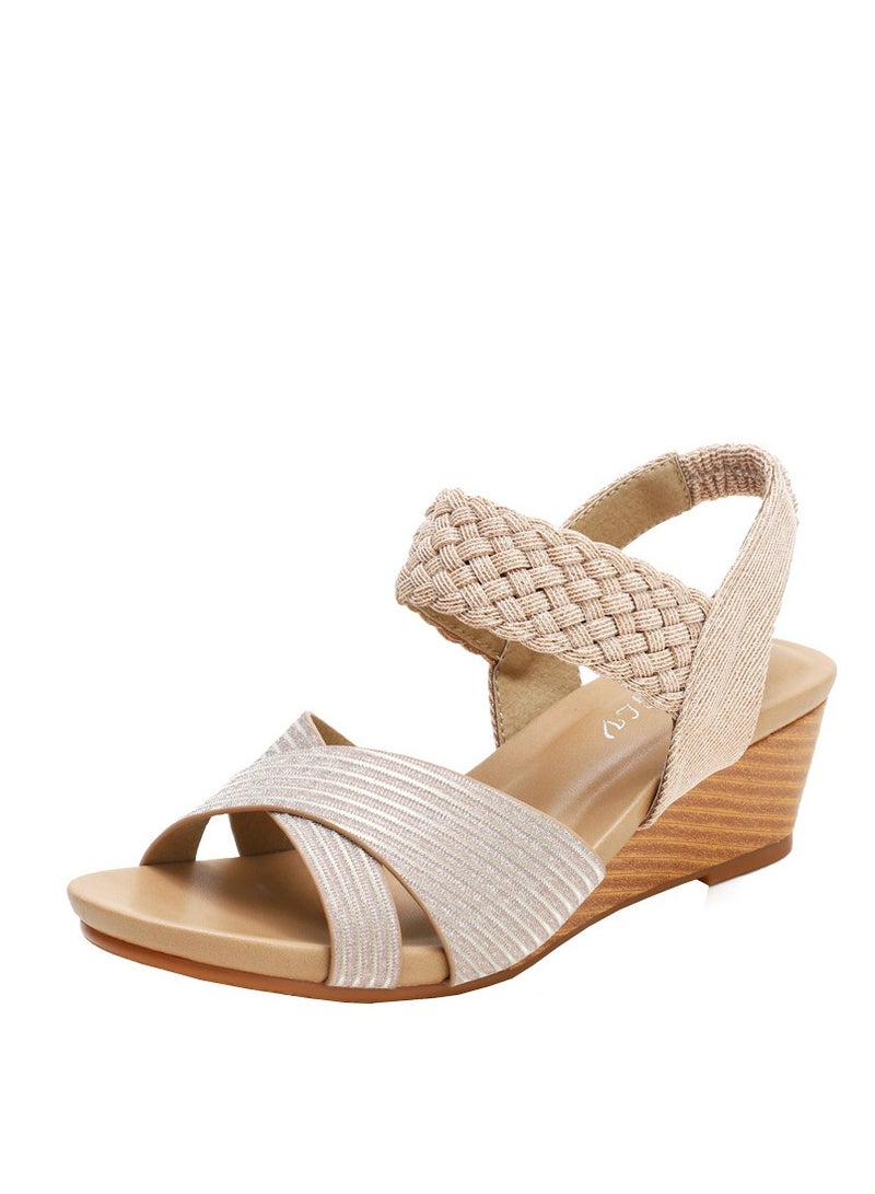 SIKETU Slope And Summer Plus Size Comfortable And Fashionable Women's Woven Roman Sandals - Image 1