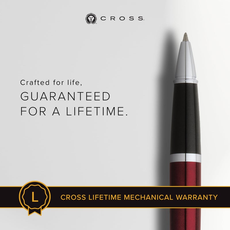 Cross قلم حبر جل قابل لإعادة التعبئة من كروس بيلي، رولر بال متوسط، يشمل علبة هدايا فاخرة - لاقط أحمر - Image 3
