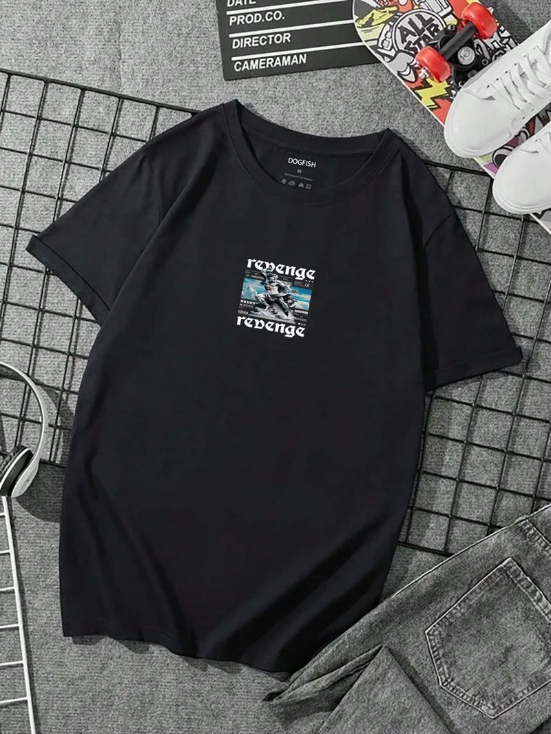 DogFish Oversize Printed Black Color Casual T-Shirt 100% Cotton