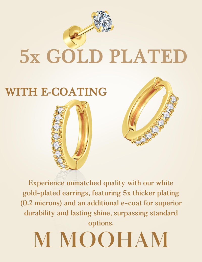 M MOOHAM Flat Back Stud Earrings, Gold Hoop Earrings for Women Hypoallergenic Small Huggie Cartilage Hoop Earring Sets Stacks 14k Gold Plated Surgical Stainless Steel Earring Jewelry Gifts for Women - Image 5