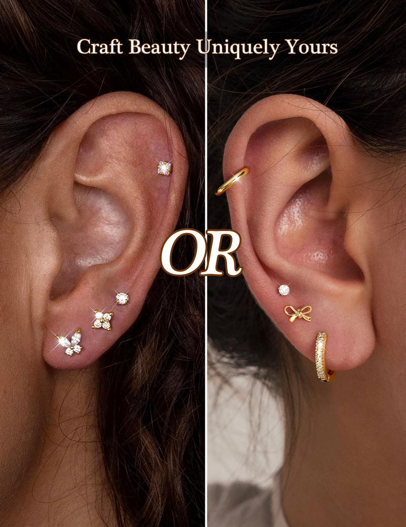 M MOOHAM Flat Back Stud Earrings, Gold Hoop Earrings for Women Hypoallergenic Small Huggie Cartilage Hoop Earring Sets Stacks 14k Gold Plated Surgical Stainless Steel Earring Jewelry Gifts for Women - Image 3
