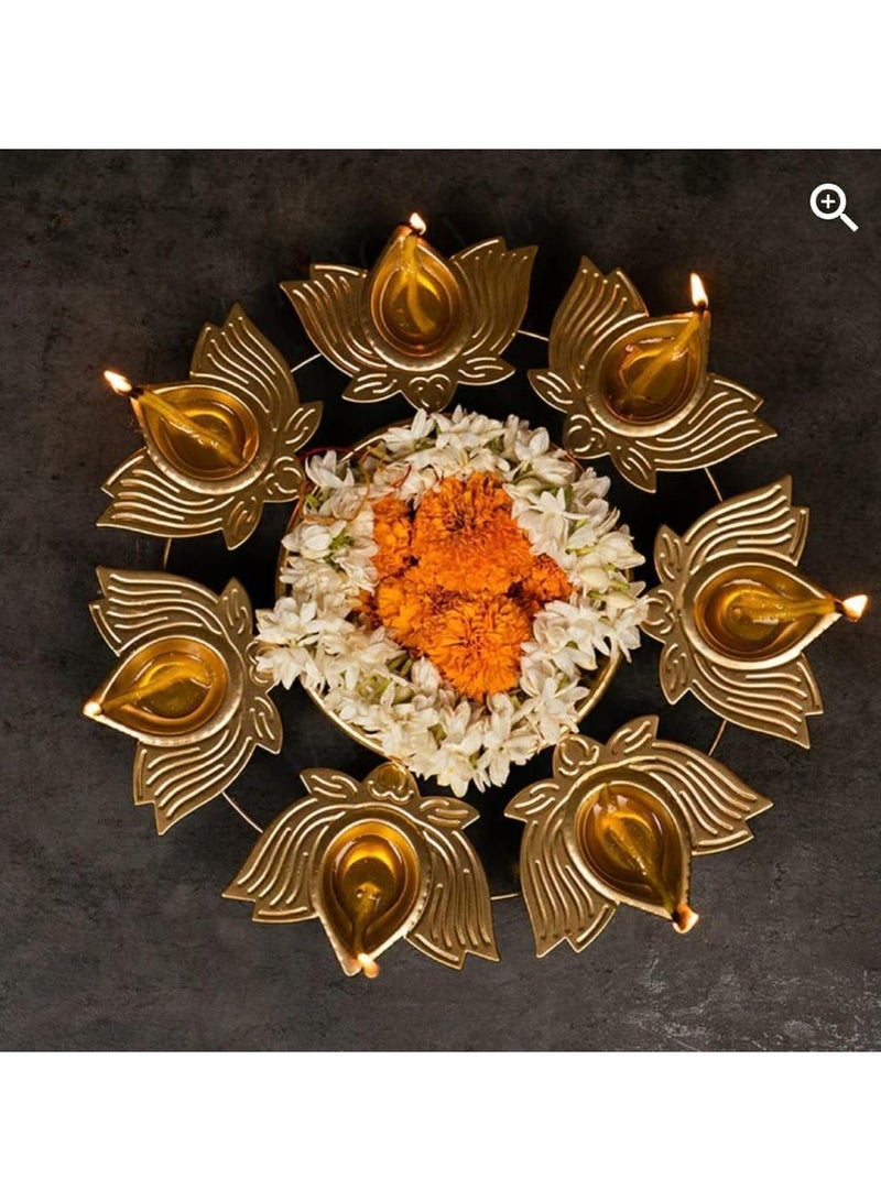 أورلي بتصميم زهرة اللوتس لديوالي، 10 إنش، وعاء أورلي ذهبي مع حوامل ديا بشكل زهرة اللوتس داخل صندوق عرض أسود – طقم شموع احتفالي لديوالي وديكور المنزل - Image 2