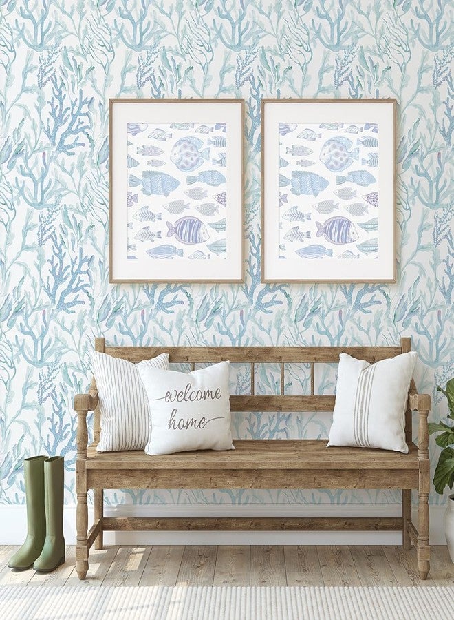 Tempaper Aqua Coral Reef Removable Peel and Stick Wallpaper, 20.5 in X 16.5 ft, Made in The USA - Image 4
