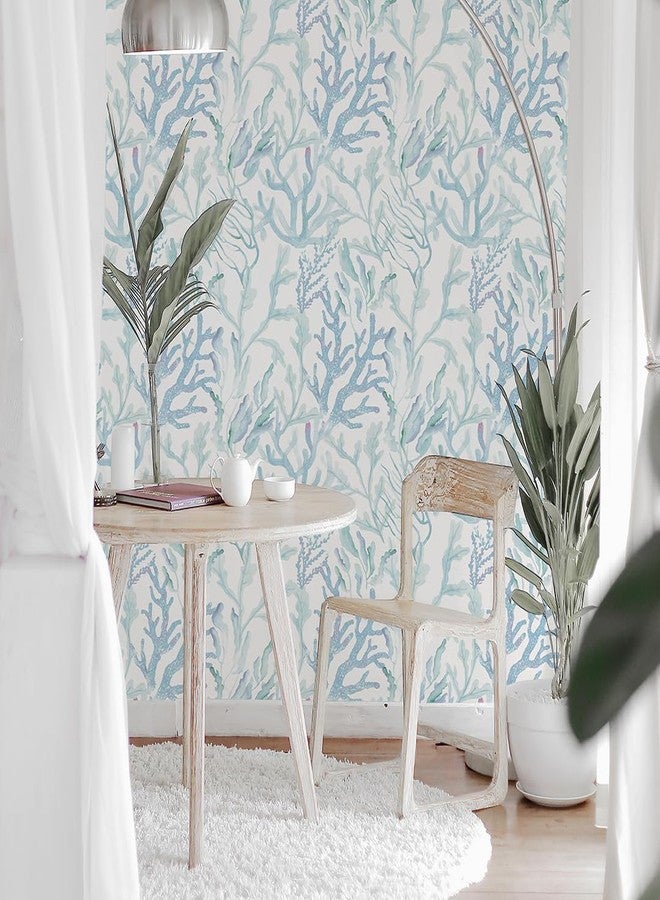 Tempaper Aqua Coral Reef Removable Peel and Stick Wallpaper, 20.5 in X 16.5 ft, Made in The USA - Image 2
