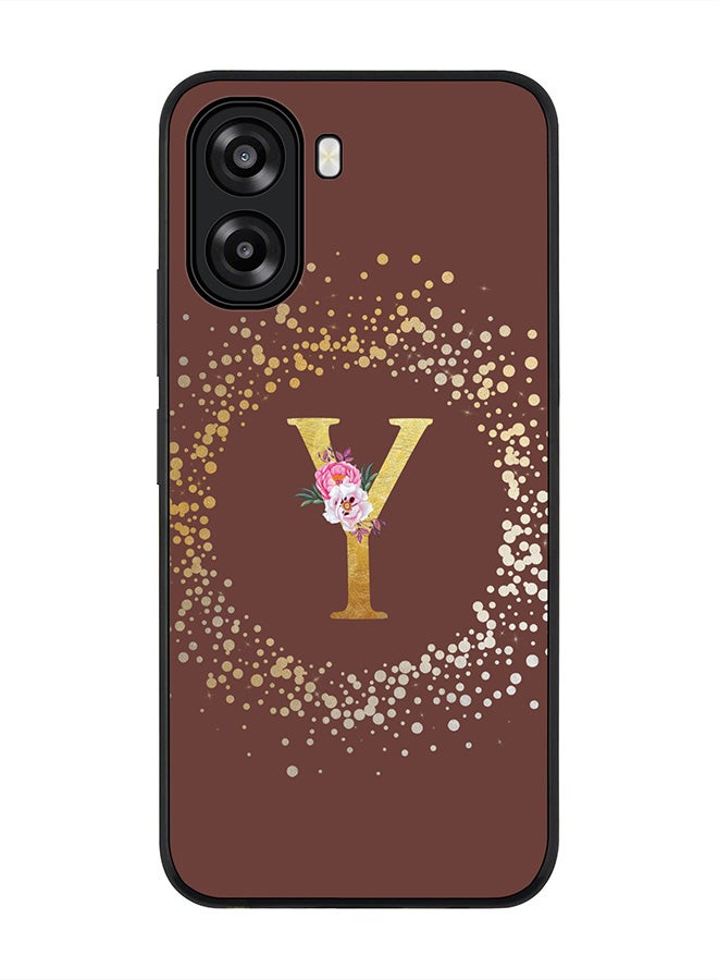 Stylizedd For Oppo A6x 5G / A6x 4G Case,Slim fit Camera Protection, Shockproof Thin Phone cover  - Custom Monogram Floral - Y  (Brown ) - Image 1