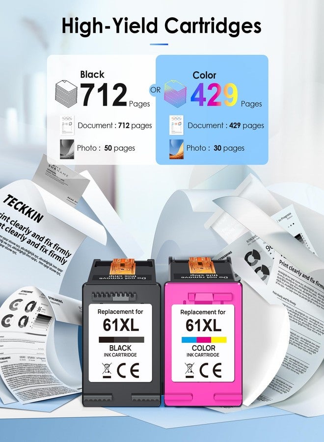 TECKKIN Printer Ink 61XL Replacement for HP Ink 61 for HP 61 Ink Cartridge Combo Pack Fit for Envy 4500 5530 4501 4502 DeskJet 1000 1010 1050 1510 2050 2510 2540 OfficeJet 2620 4630 Printer (2 Pack) - Image 3