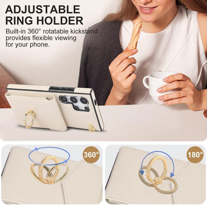 Asuwish غطاء هاتف Asuwish لجهاز Samsung Galaxy S25 Ultra 5G مع واقي شاشة زجاجي مقسى وحلقة دعم مانعة للتداخل مع بطاقات الائتمان باللون الأبيض الفاتح - Image 4