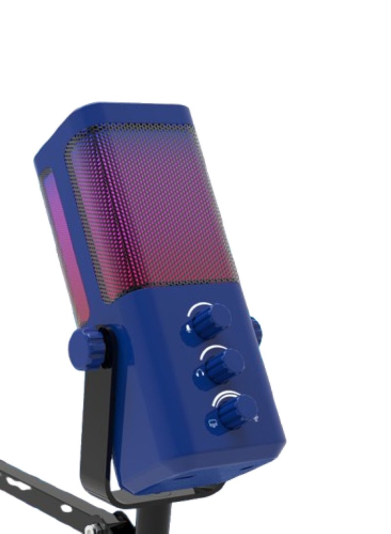 يوشي ميكروفون M7-35 الديناميكي للبث المباشر للألعاب - إضاءة RGB - USB - زر كتم الصوت، جاك سماعة، قاعدة مكتبية للصوت للغناء على يوتيوب، أحادي الاتجاه - Image 1