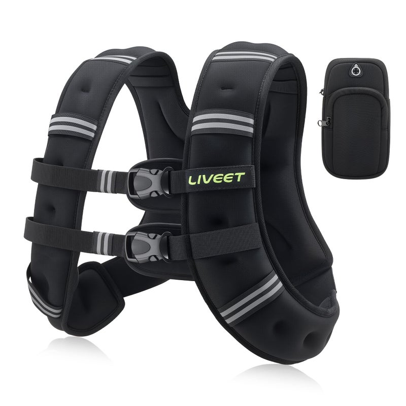 Liveet Weighted Vest, Weighted Vest for Women Men, 15lb Weight Vest with Pocket Reflective Strips Adjustable Buckle Straps SGS Certified Weight Vest for Walking Running Strength Training Cardio Workout - Image 1