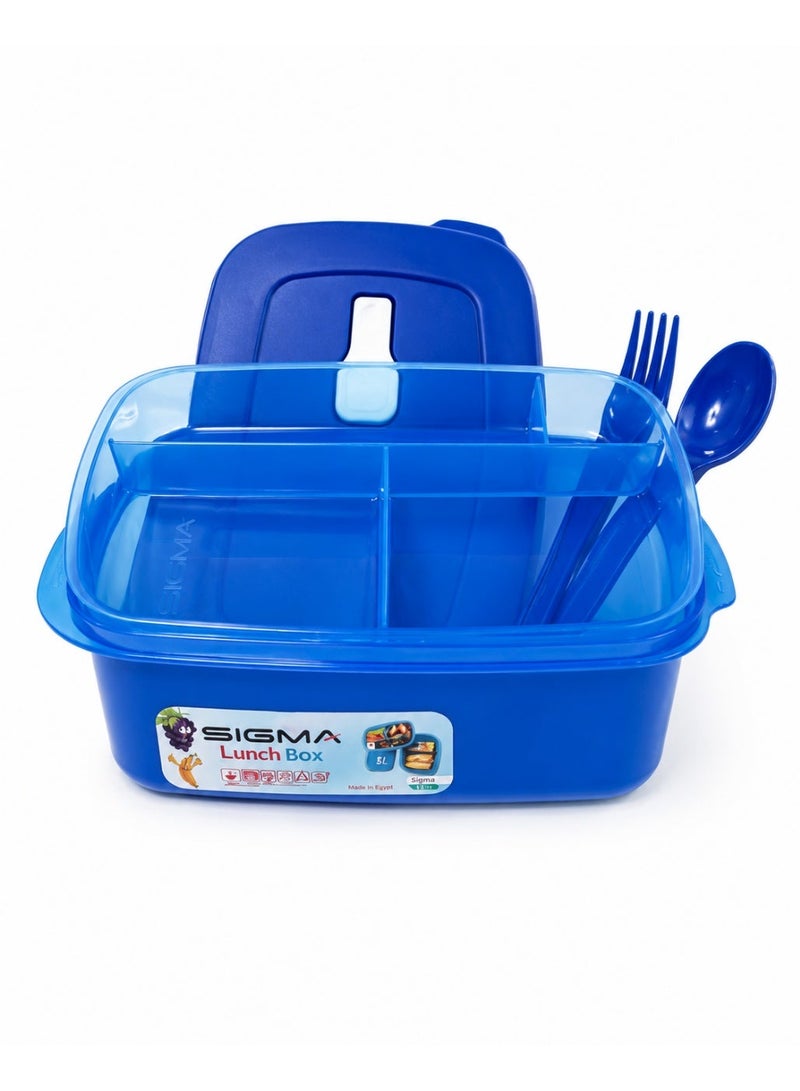 SIGMA Title Sigma Lunch Box 2 L with Spoon, Fork & Knife – Reusable Food Container with Secure Lid Blue - Image 2