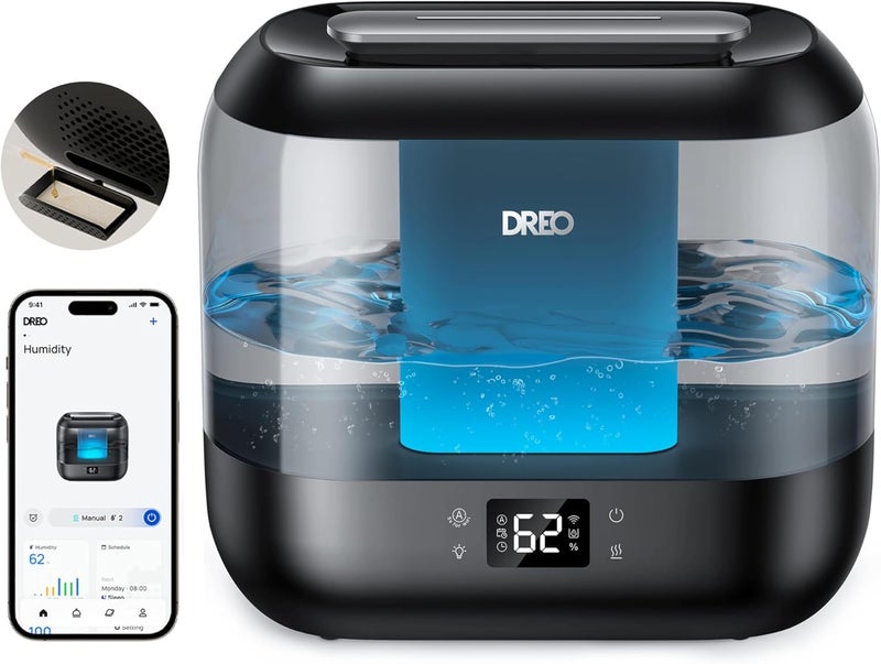 مرطب ذكي من DREO لغرفة نوم الطفل، 4 لتر رذاذ بارد للمنزل، مرطب هادئ 28 ديسيبل، شاشة LED، مستشعر رطوبة، موزع زيت، تشغيل 36 ساعة، ضوء ليلي، تعبئة علوية، تحكم باللمس/التطبيق/الصوت | تعبئة علوية، نوم هادئ 28 ديسيبل، تشغيل 36 ساعة للغرف الكبيرة، تحكم باللمس/التطبيق/الصوت، ضوء ليلي، مثالي للطفل والنباتات والحضانة