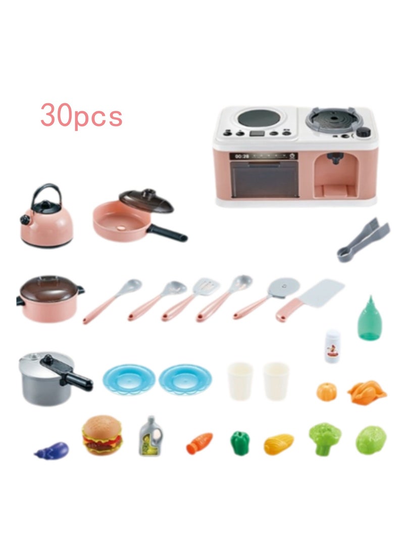 Pink Kitchen Table 30 Pieces Children'S Play House Simulation Sound And Light Spray Mini Kitchen Cooking Toys Boys And Girls Frying Cooking Educational Toys - Image 1