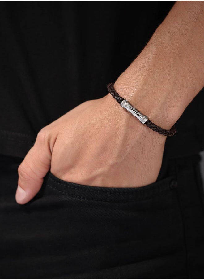 POLICE Barrel Necklace Brown Braided Leather, Iconic Signature, Rebellious and Sophisticated  - Image 4
