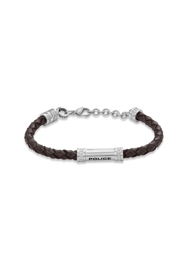POLICE Barrel Necklace Brown Braided Leather, Iconic Signature, Rebellious and Sophisticated  - Image 1