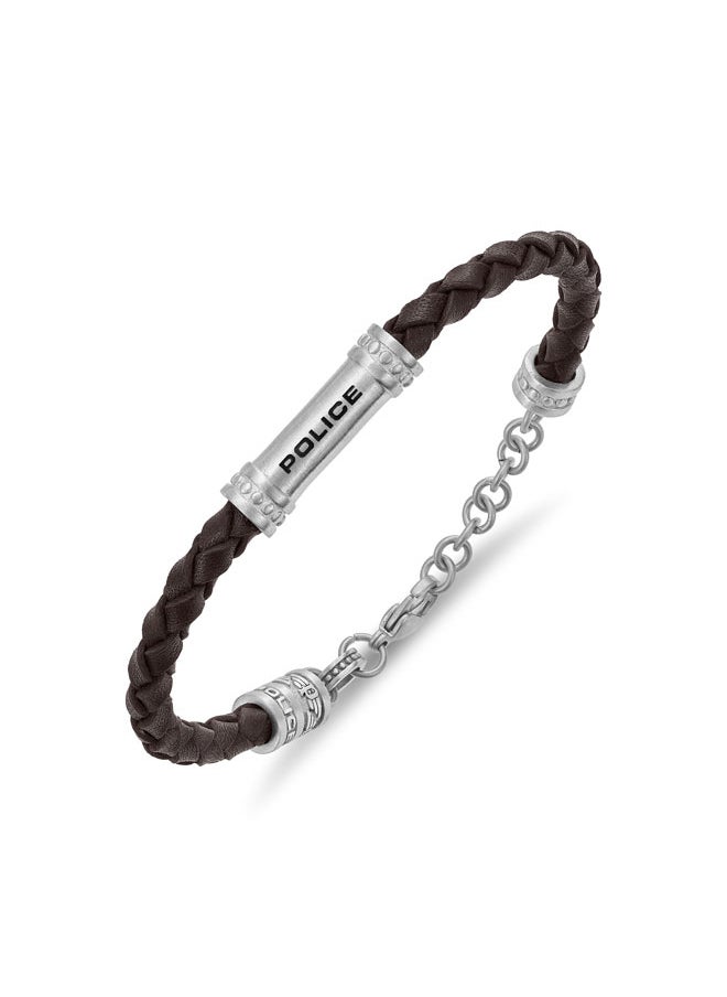 POLICE Barrel Necklace Brown Braided Leather, Iconic Signature, Rebellious and Sophisticated  - Image 2