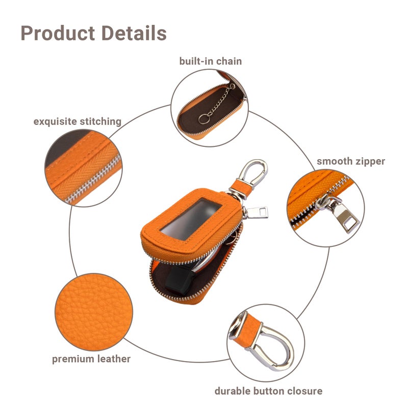 Yuoyar Key Fob Cover, Universal Car Key Leather Case, Fob Holder for Auto Remote (Orange) - Image 5