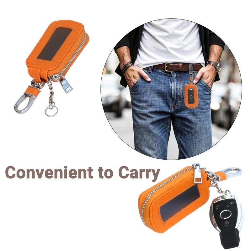 Yuoyar Key Fob Cover, Universal Car Key Leather Case, Fob Holder for Auto Remote (Orange) - Image 2