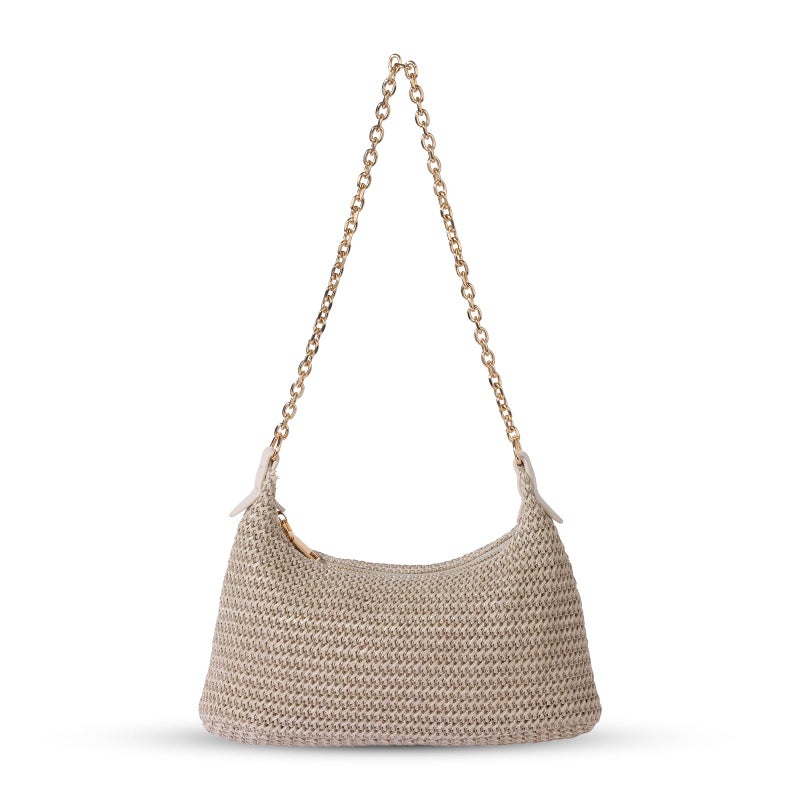 GOLDTIMO Women's Straw Woven Beach Bag Summer Vacation Shoulder Purse, Beige - Image 1