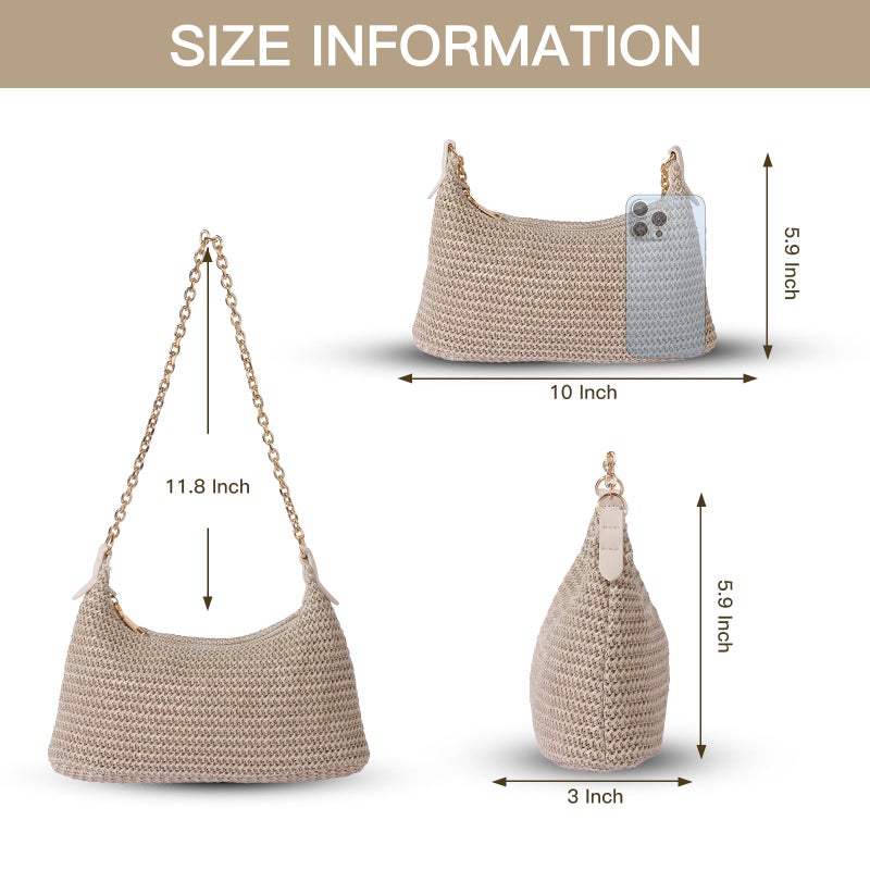 GOLDTIMO Women's Straw Woven Beach Bag Summer Vacation Shoulder Purse, Beige - Image 3